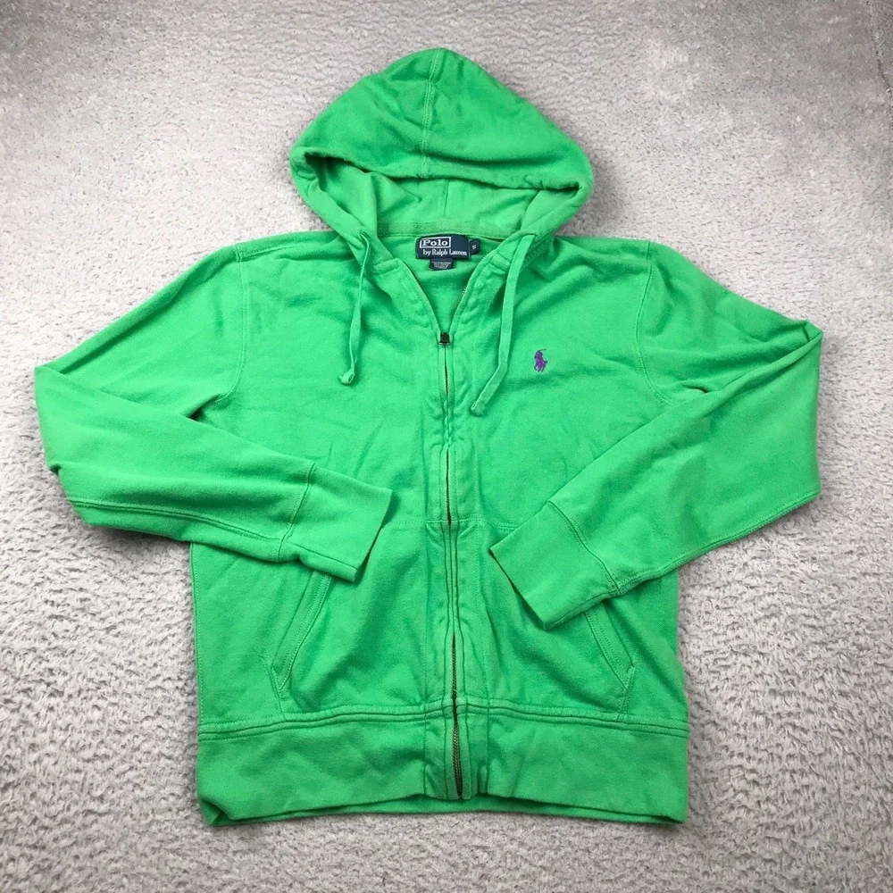 Polo Ralph Lauren Hoodie Mens S Green Knit Cotton Full Zip Hoodie Jacket *FLaw
